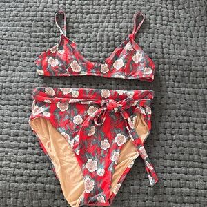J. Crew Red and White Floral Bikini